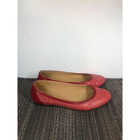 J.Jill Red Leather Engraved Red Flats Size 7 - Picture 1 of 8
